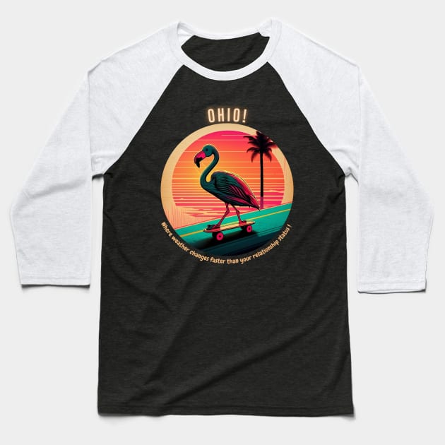 funny bird skateboarding in ohio vintage sunset T-shirt Baseball T-Shirt by teecraft studio